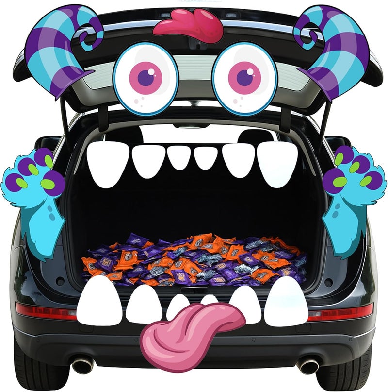 PARTYLOUD PARTYLOU Trunk or Treat Car Decorations Kit for SUV, Halloween Cute Monster Face Trunk or Treat Car Decorations Kit, Outdoor Halloween Garage Door Decorations - Image 1